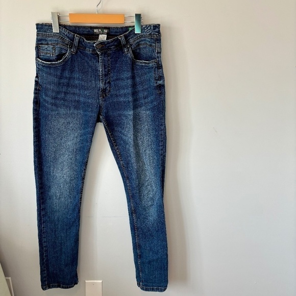 Free Planet Men's Sustainable Denim Slim Straight Leg Blue Jeans, 33 x 32 - Picture 1 of 10